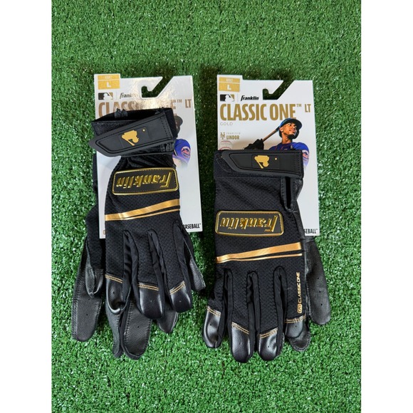 Two Pairs Franklin Baseball Batting Gloves Classic One LT Gold Black Men's Large - Picture 2 of 2